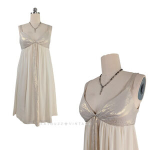 Vintage BCBG Silk Midi Dress 10 Cream Gold Babydoll Y2K Bride Empire Wedding